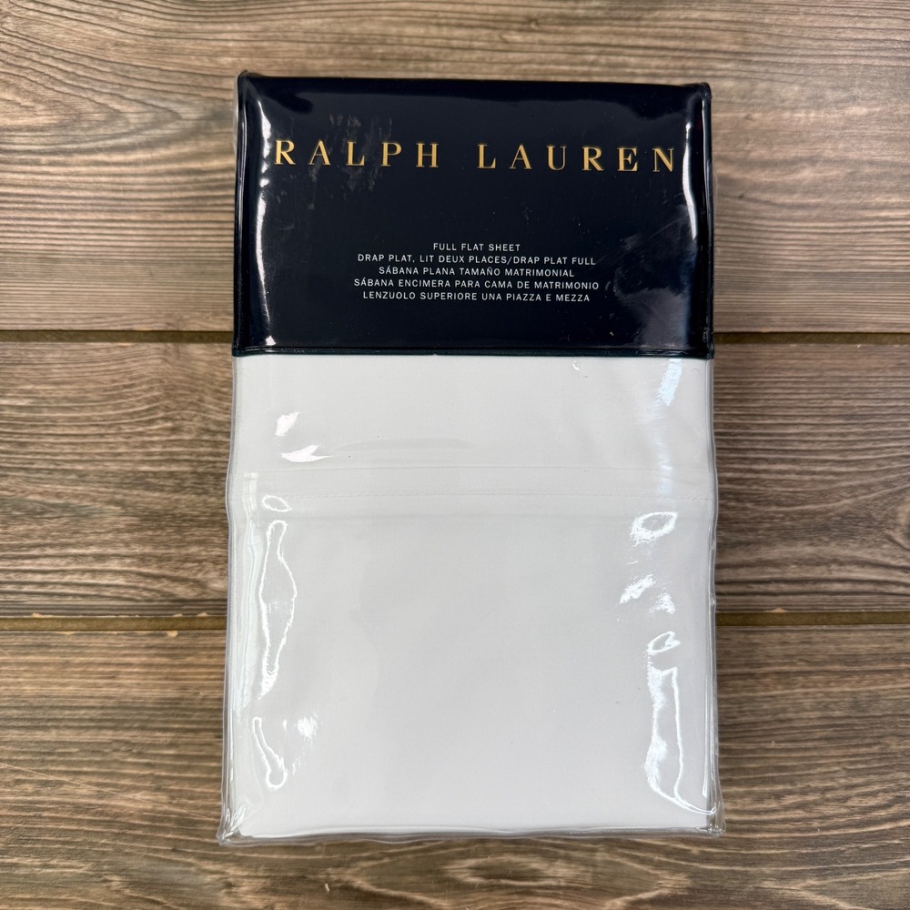 Ralph‎ Lauren Full Size Flat Sheet Tux White RL 464 Solid Percale Cotton NEW